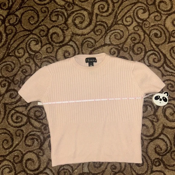 Cream Ribbed Short Sleeve Sweater - Picture 3 of 5